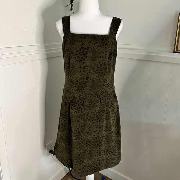 Vintage Dresses & Skirts - Vintage Dark Olive Green & Black Leopard Dress 90s (Size 10)
